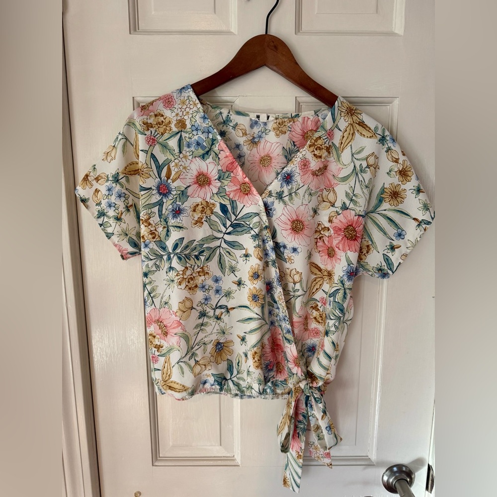 WEST K Floral Wrap Tie Top